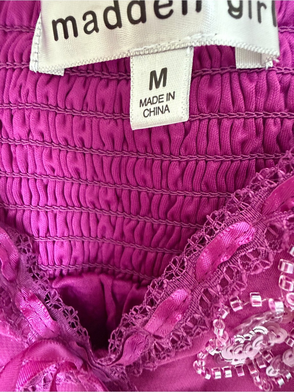Magenta pink Beaded Cami tank top with lace trim - Picture 5 of 6